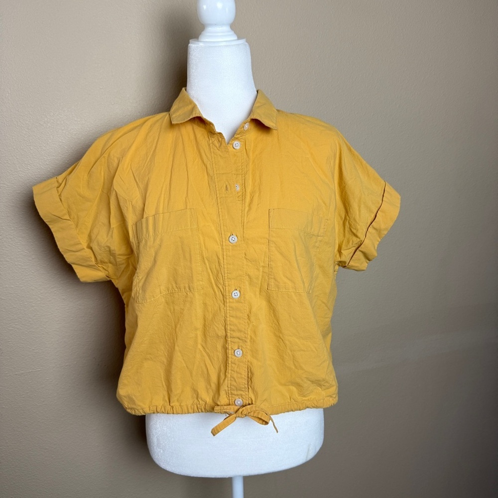 Madewell Drawstring Poplin Yellow Button-Up Shirt… - image 2